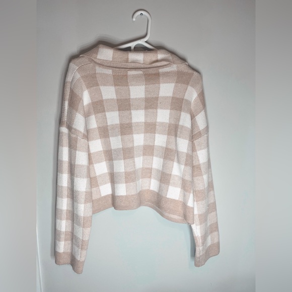 cream and white storia plaid zip up sweater - Picture 3 of 3